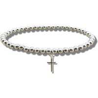 Girls Mini Cross Silver Beaded Bracelet