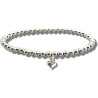 Girls Mini Puff Heart Silver Beaded Bracelet