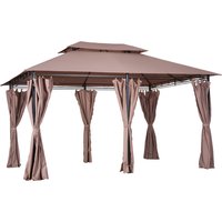 Outsunny 4m x 3m Pavilion Steel Frame Garden Gazebo Khaki