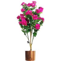 100cm Realistic Artificial Azalea Pink Flowers Potted Plant with Copper Metal Planter
