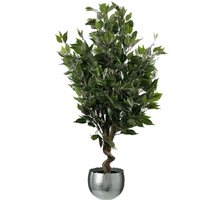 110cm Artificial Evergreen Ficus Tree Silver Curve Planter