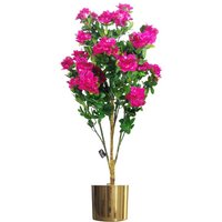100cm Realistic Artificial Azalea Pink Flowers Potted Plant with Gold Metal Planter
