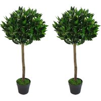 Pair of 90cm (3ft) Plain Stem Artificial Topiary Bay Laurel Ball Trees