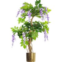 110cm Artificial Purple Wisteria Tree with Gold Metal Planter