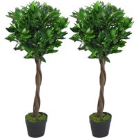 Pair of 90cm (3ft) Twisted Stem Artificial Topiary Bay Laurel Ball Trees