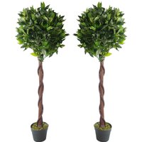 Pair of 120cm (4ft) Twisted Trunk Artificial Topiary Bay Laurel Ball Trees