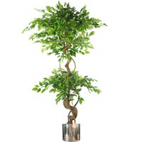 150cm Twisted Trunk Artificial Japanese Fruticosa Ficus Tree Silver Planter