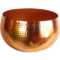 XL Metal Bowl Planter 32 x 20cm Hammered Copper Colour Straight Edge