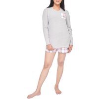 LADIES POCKET L/S TEE/CHECK SHORT SET M GREY/PINK