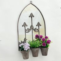 RUSTY WALL MIRROR WITH TRIPLE PLANTER L15 x W45 x H78 cm - Dark Grey