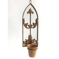 60cm RUSTY WALL MIRROR WITH SINGLE PLANTER