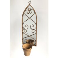 56cm RUSTY WALL MIRROR WITH SINGLE PLANTER