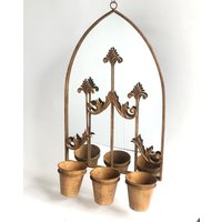 75cm RUSTY WALL MIRROR WITH TRIPLE PLANTER