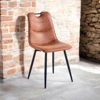 BROWN FAUX LEATHER CHAIR BLACK METAL LEGS