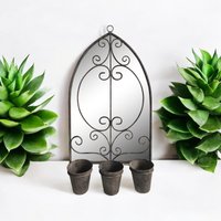 73CM RUSTY WALL MIRROR WITH TRIPLE PLANTER