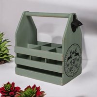 RUSTIC GREEN 6 BOTTLE HOLDER WITH OPENER