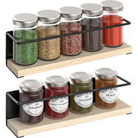 VINSANI 2pc MAGNETIC SPICE RACK WOODEN SHELF 1010420