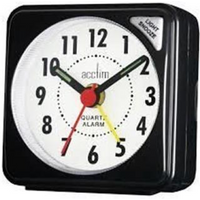 Acctim Ingot Quartz Travel Alarm Clock Light & Snooze - Black - 25/738BB