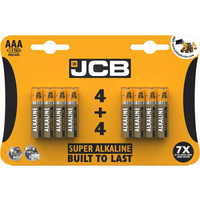 JCB AAA Super Alkaline Batteries 8 Per Card - Box of 12