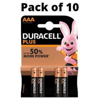 Duracell Plus MN2400+ AAA Alkaline Batteries 4 Per Card- Box of 10
