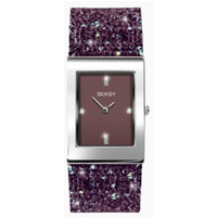 Sekonda Seksy Ladies Bling Rectangular Purple Dial & Purple stone Stainless Steel Bracelet Strap Watch