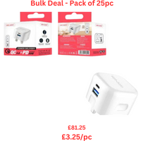Ven-Dens Dual Port QC 3.0 + PD 20w Fast Charger - Bulk Deal Pack of 25pc