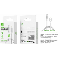 Woox MX0028 Type C to Lightning Braided Data Cable, 30W, 3.3ft 1m, White