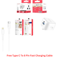 Ven-Dens Dual Port 20w Fast Charger With Fast Charging Type C to 8pin Cable Free