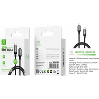 Woox MX0028 Type C to Lightning Braided Data Cable, 30W, 3.3ft 1m, Black