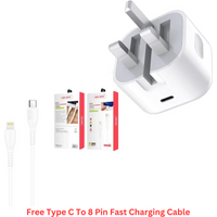 Ven-Dens 20w Fast Charger With Fast Charging Type C to 8 Pin Cable Free