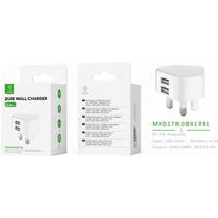 Woox MX0178 UK Dual USB 2.4A Wall Charger, White