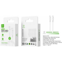 Woox MX0020 Type C to Type C PVC Data Cable, 60W, 3.3ft 1m, White