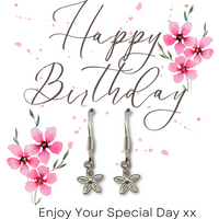 Happy Birthday Pink Flowers Gift Card & Dahlia Flower Drop Earrings