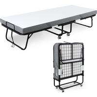 Folding Bed with 10cm Mattress, Portable Foldable Guest Bed Metal Frame