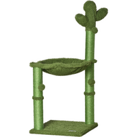 Cactus Cat Tree for Indoor Cats w/ Scratching Post Hammock Bed Toy Ball - Green