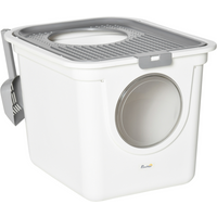 Cat Litter Tray Pet Litter Box Toilet w/ Front Entrance, Top Exit, Scoop - White