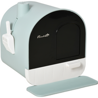 Hooded Cat Litter Tray Kitten Toilet W/ Scoop Filter Flap Door 43x44x47 cm Green