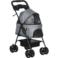 Pet Stroller No-Zip Foldable Travel Carriage with Brake Basket Adjustable Canopy