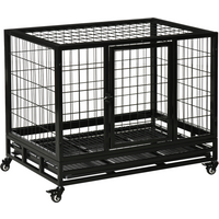 Dog Cage Pet Metal Heavy Duty with Wheels and Crate Tray for Kennel Black M L