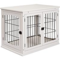 Wooden Dog Crate End Table Pet Puppy Cage w/Metal Wire for Small Dog White