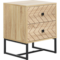 Bedside Table 2 Drawer Unit Zig Zag Design w/ Black Metal Handles
