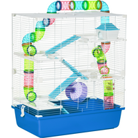 Five-Level Hamster Cage w/ Tubes, Water Bottle, Exercise Wheel, Ramps - Blue
