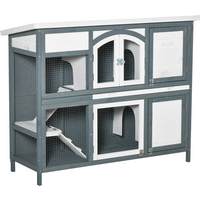 Two-Tier Wooden Rabbit Hutch Bunny Run w/ Openable Roof, Slide-Out Tray, Ramp