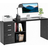 L Shape Computer Desk Workstation Home Office Drawer Shelf File Cabinet-Black