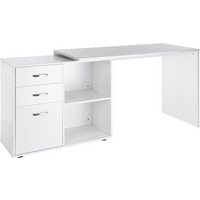 Home Office L Shape Computer Desk Workstation Drawer Shelf File Cabinet-White