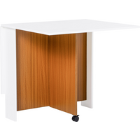 Folding Drop Leaf Table Dining Mobile Writing Desk W/ Casters-Teak/White