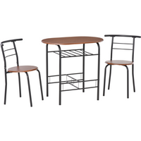 MDF 2-Seater Bar Stool and Table Set w/ Bottle Storage Shelf Wood Tone