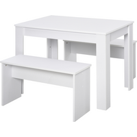 Particle Board 3-Piece Dining Set Dining Table with Benches White