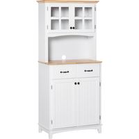 Kitchen Cupboard, Framed Glass Doors, 2 Drawers, Microwave Counter, White