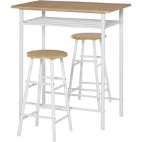 3Pc Bar Height Dining Furniture SetWhite and Oak 3-Piece Kitchen